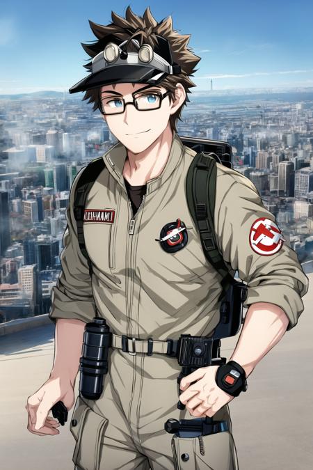 24938-1109840477-ghostbuster uniform, 1male, cityscape, protopack, stubble, spiked hair, glasses, visor cap,.png